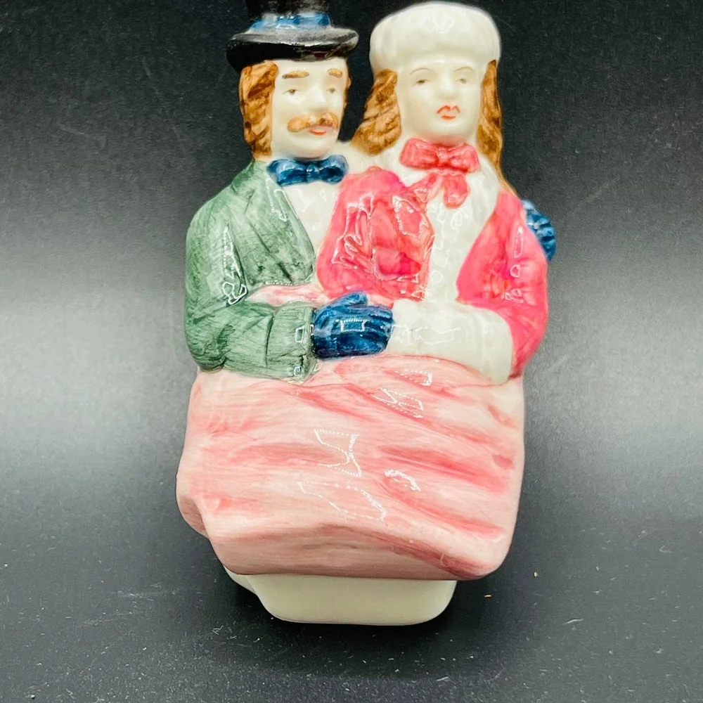 Vintage Winterthur Enesco Ceramic Christmas Sleigh Victorian Couple Sugar Bowl